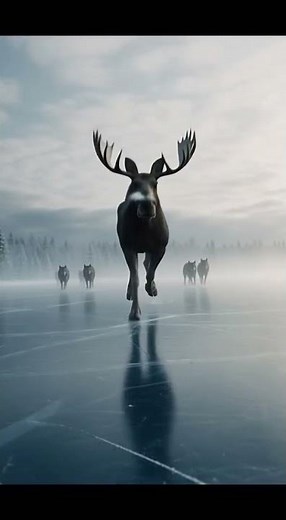 Moose running wild across ice #wildlife #nature #stunning