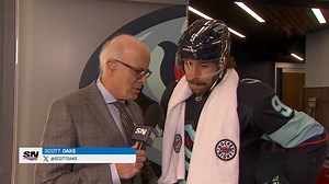 Chandler Stephenson scored his first goal with the Seattle Kraken. 👏 He joins @ScottOake following tonight’s 2-1 overtime win over the Flames. | Sportsnet