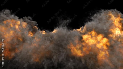 Explosion Fire and smoke burning through with glowing red and orange flames on alpha channel
