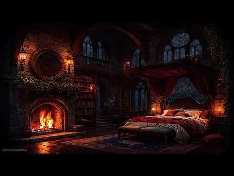 Ancient Stone Castle Room With Thunderstrom, Fireplace & Rain Sounds