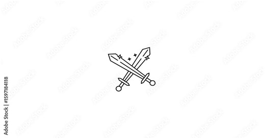 Animated icon of crossed swords or swordplay action, representing battle, fighting games, and medieval combat. Ideal for action game assets, RPG interfaces, fantasy content, or adventure-themed UI des