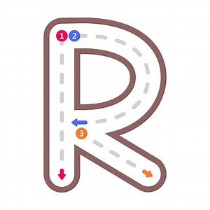 Tracing alphabet letter R uppercase prewriting dotted line element...
