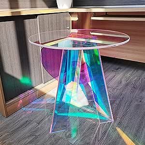 Acrylic Coffee Table for Living Room - Clear Coffee Table - Small Table, Iridescent Glass End Table Modern (B)