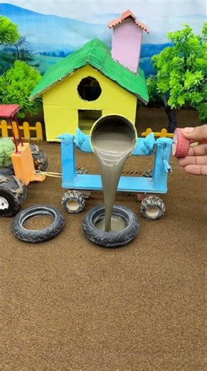 😲 Tiny Tractor Cement Baige Pillar Construction 🚜 Real DIY Machine #shorts