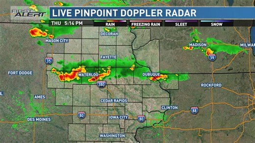 1.3K views · 14 reactions | Pinpoint doppler radar continues to show a few thunderstorms moving southeast at 25 mph. Brief heavy rain, strong wind and small hail remain a threat. -Joe | KCRG-TV9 First Alert Weather | Facebook