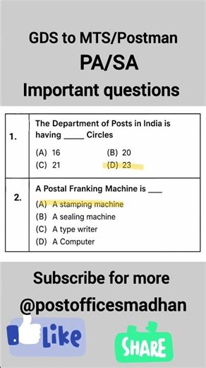 GDS to MTS & Postman PA/SA Promotion Exam Questions | Practice MCQs #shorts