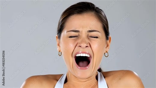 Woman Yawning in Indoor Setting Expressing Emotions and Fatigue