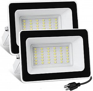 UFOND 3000 Lumen LED Flood Lights, Outdoor Waterproof Security Lights, 30W Floodlight with Plug, Adjustable Heads (2 Pack)
