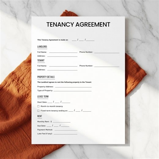 Tenancy Agreement Template. Editable Rental Agreement Form. Printable Lease Contract for Landlords. Residential Rental Contract PDF.