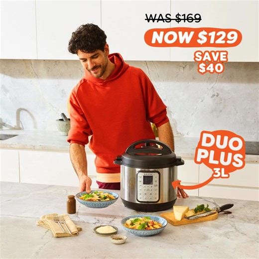 Compact, clever, and now cheaper! The Duo Plus 3L is $129 (was $169) — save $40 while whipping up perfect meals. | Instant Pot ANZ