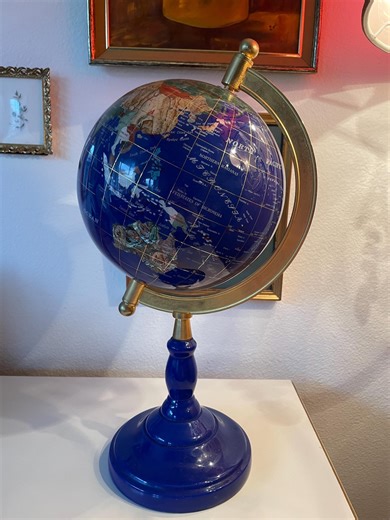 Large Blue Globe Earth Semi-precious Stone With Compass | Gemstone Globe | Desk World Globe Decor | - Etsy UK