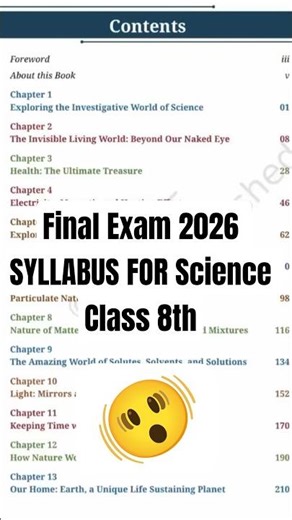 Final Exam 2026 Syllabus for Science Class 8th #NewBook #newsyllabus