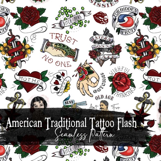 Vintage Tattoo Flash Seamless Pattern: Traditional Americana (digital Download) - Etsy
