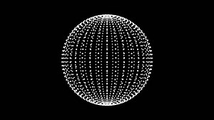 Loop rotate sphere animation cycle. White dots on black background.