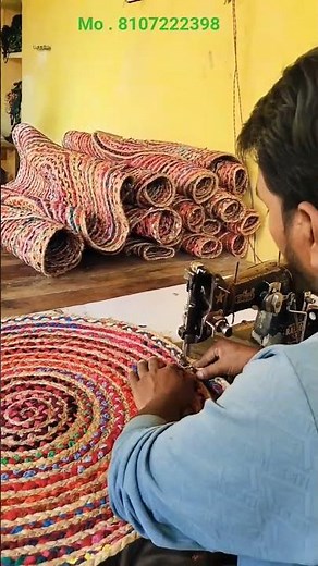 how to make jute thread at home 🏠# jute raund doormat making at home #kunti jute rugs