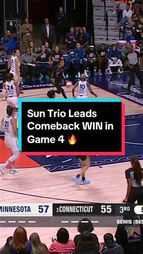The Sun put on an offensive clinic in the second half, led by three standout performances: Ty Harris: 20 PTS, 4-5 3PM Alyssa Thomas: 18 PTS, 8 REB, 11 AST DeWanna Bonner: 18 PTS, 8 REB, 4 AST A powerful trio igniting the Game 4 comeback 💪 #WelcometotheW | #WNBAPlayoffs presented by @Google