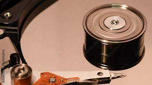 Hard Disk Drive, Close up of a hard disk drive reading and writing data. 4K UHD video. Nikon D500
