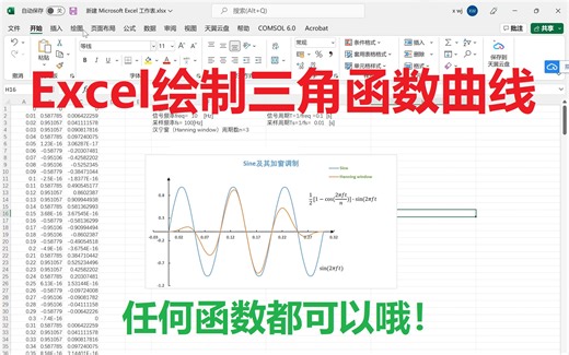 EXCEL表格如何绘制三角函数曲线/汉宁Hanning窗调制信号有哪些优点？使用序列功能生成等差或等比数据/正弦余弦函数作图