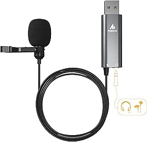 MAONO USB Lavalier Microphone with Headphones Jack, Omnidirectional Computer Lapel Clip Mic for Recording, Gaming, Streaming, Podcasting, YouTube, Skype, PC, Laptop, Mac, AU-UL20