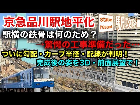 【京急品川駅地平化】鉄骨は驚愕の工事準備…？ついに勾配・カーブ半径・配線も判明！完成後を3D・前面展望で！2024/5版■駅攻略