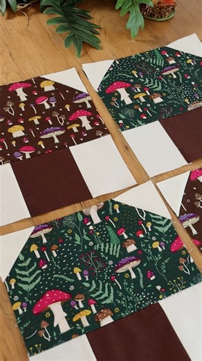 Let’s sew a simple mushroom shape quilt block 🍂🍄 Measurements for one block - 10” x 6.5” mushroom fabric 5” x 4” brown fabric Two 2.5” squares of background fabric Two 3” x 4” background fabric 🪡 Or screenshot the measurements for later 📸 #quiltblock #sewingtutorial | What Kimberley Makes