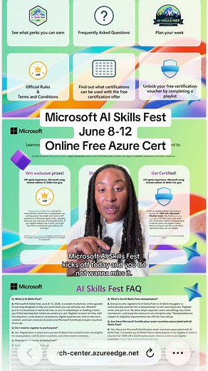 Free Azure Certifications through AI Skills Fest 100% Online #microsoft #azure #certification #techtok #symonebeez