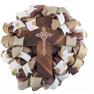 Gold and Burlap Cross Rustic Door Wreath | Cross Mesh Wreath | Gift for Her | Black White