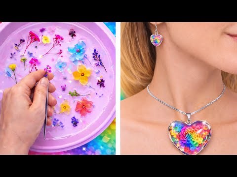 🌈✨ Gioielli Fai da Te con Fiori Arcobaleno!Dai Petali a Stupendi Collana & Orecchini di 123 GO!💖🌸