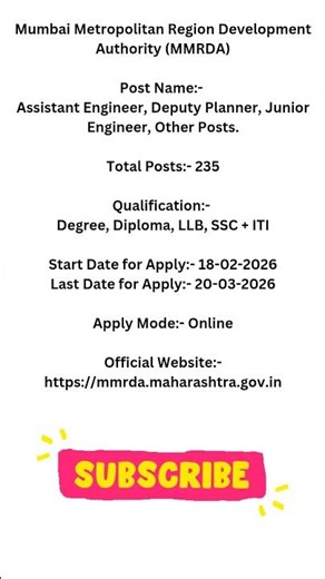 MMRDA Recruitment 2026 – Apply Online| #MMRDARecruitment2026 #MMRDAJobs #MMRDA235Vacancy