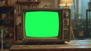 Retro Tv set With Green screen Background and Static Effect, 4k Stock Video
