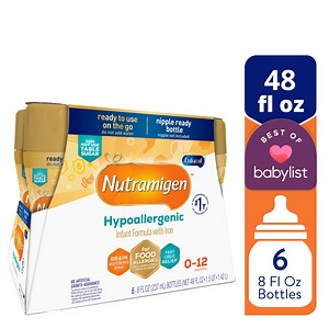 Nutramigen Hypoallergenic Liquid Baby Formula, Colic Relief from Cow's Milk Allergy Starts in 24H, 8 FL Oz, 6 Count