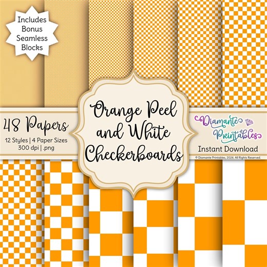 Orange Peel and White Checkerboards Digital Paper Pack | Summer Hues Collection | PNG Files | Bonus: Seamless Patterns | Commercial Use - Etsy