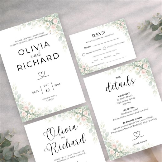 Wedding Invitation Set Template, Editable Canva, Minimal Invitation, RSVP & Details Card Bundle (digital Download) - Etsy