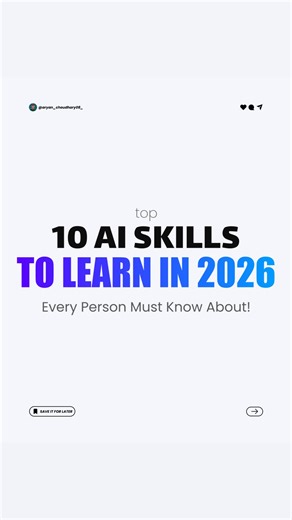 Aryan Choudhary | 10 AI Skills to learn in 2026 ❤️🙌🏻 HOPE it will help you all a lot ✅ . . .. . . . . #graphicdesign #money #graphicdesigner #graphic... | Instagram