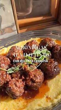 Meatballs in red wine with creamy polenta #meatballs #polenta #groundbeef #cookwithstyle