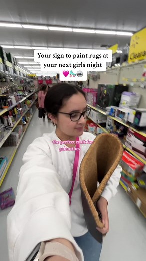 Your next girls night activity| this would be the perfect galentines diy activity ❤️| paint rugs with us| also *disclaimer we did not use the right paint 🤣 if you plan on put this outside use outdoor paint and seal it with a spray| #galentinesday #galentinescrafts #galentinesdayideas #galentinescrafts #diyrug #rugpainting #girlsnight #girlsnightactivities #diycraft #girlsnightideas #girlsnightin #galentines #easycrafts #easydiy