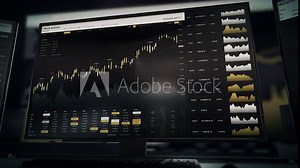 Trader examining the share investment graph using modern software. Share investment graph represents the price change of the stock. Monitoring the share investment graph to make financial decisions.