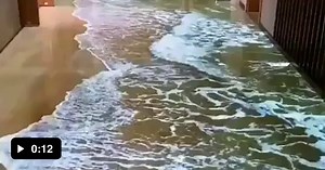 Interactive waves use 3D projection technology to make the effects of flowing water more realistic and immersive. This is an example of using multiple projectors to create one long projection - Awesome