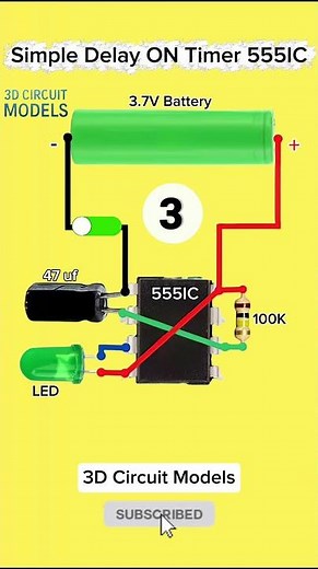 Simple Delay ON Timer using 555 IC | 3D Circuit Model 🔥 #shorts #viral #diy