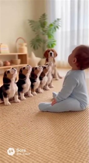 Baby & Beagle Puppies Howling #cutebaby #cutedogs