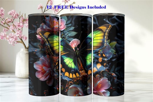 Butterfly Tumbler Sublimation Design, 20 Oz Skinny Wrap (digital Download, PNG, FREE Designs) - Etsy