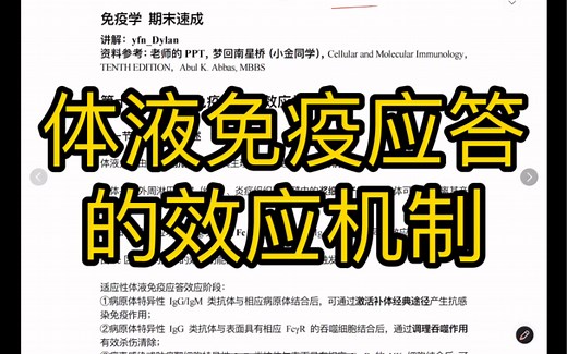 体液免疫应答的效应机制（中和作用，调理吞噬，ADCC，补体激活等）【免疫学期末速成13】