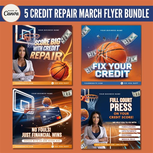 5 March Credit Repair Flyers Bundle | March Credit Repair Flyers | Credit Repair Flyer Templates | Credit Repair Instagram Templates | Canva - Etsy