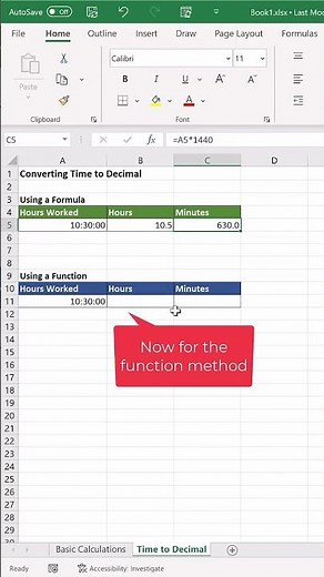 How to convert Time to Decimal Number in Excel #shorts