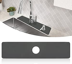 LOPNUR Faucet Mat for Kitchen Sink Protectors, 24 Inch Long Kitchen Sink Splash Guard Behind Faucet, Cuttable Bathroom Water Splash Guard with Super Absorbent Diatomite Fast Drying, Grey
