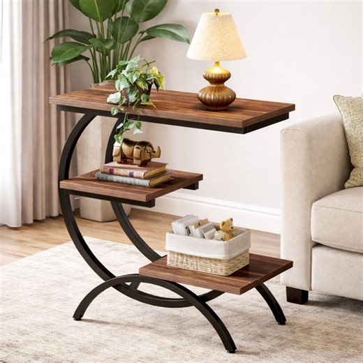 Tribesigns 3-tier C-shaped End Table With Storage Shelves – Stylish Wood & Metal Couch Side Table - Etsy
