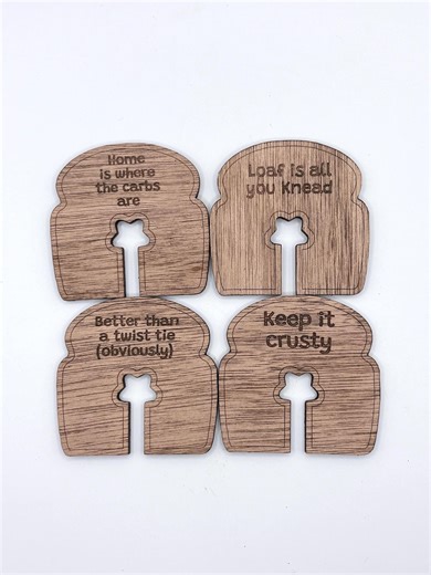 Wooden Bread Clips With Funny Quotes Reusable Bread Bag Ties a Set of 4 - Etsy UK