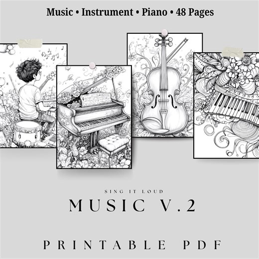 Music Coloring Pages | 48 Pages | Piano, Musicians, Instruments | Digital Download | Printable PDF | V.2 - Etsy
