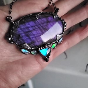 Fanciful - Purple Labradorite With Aurora Opals and Rainbow Moonstone Copper Electroform Necklace - Etsy