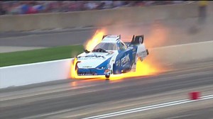 It was a HUGE crash into the wall for John Force during qualifying at the #Route66Nats. 16X exited the car under his own power. | NHRA